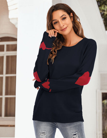 Cute Heart Pattern Crewneck Knitted Pullover