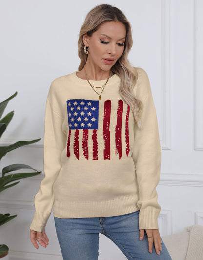 American Flag  Long Sleeve Crew Neck Sweater