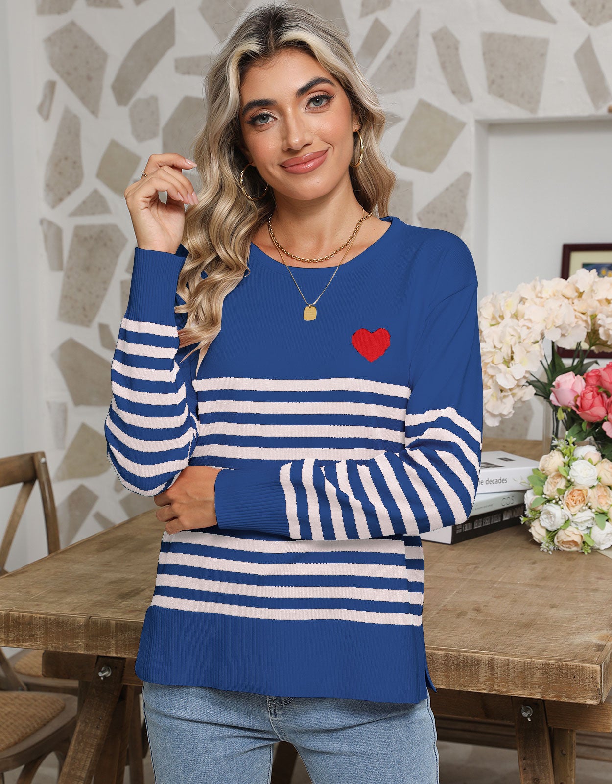 Striped cute heart pullover