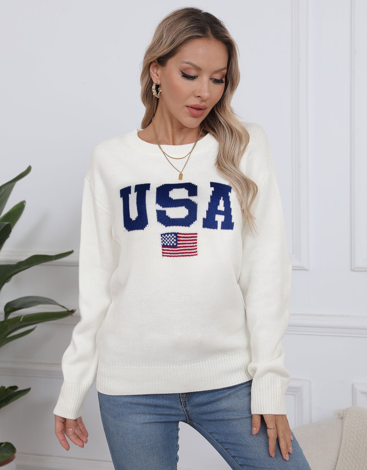 Casual Patriotic Knitted Pullover Sweaters