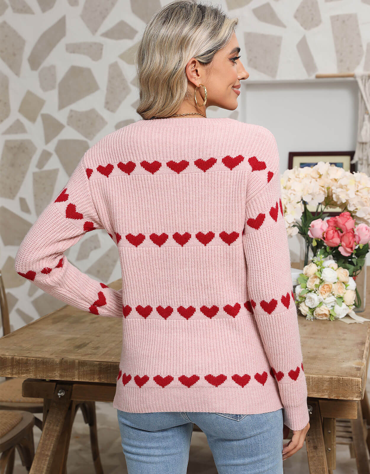 Cute Multi-Hearts Knitted Casual Sweater