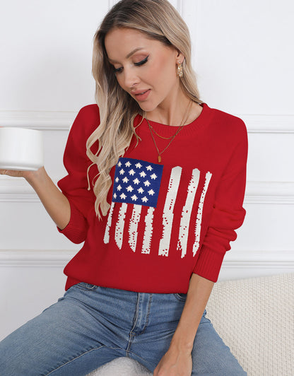 American Flag  Long Sleeve Crew Neck Sweater