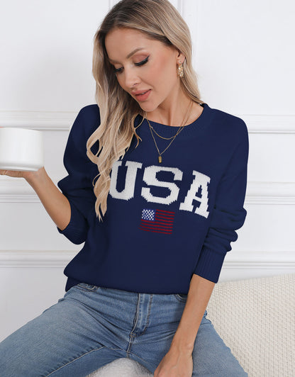 Casual Patriotic Knitted Pullover Sweaters