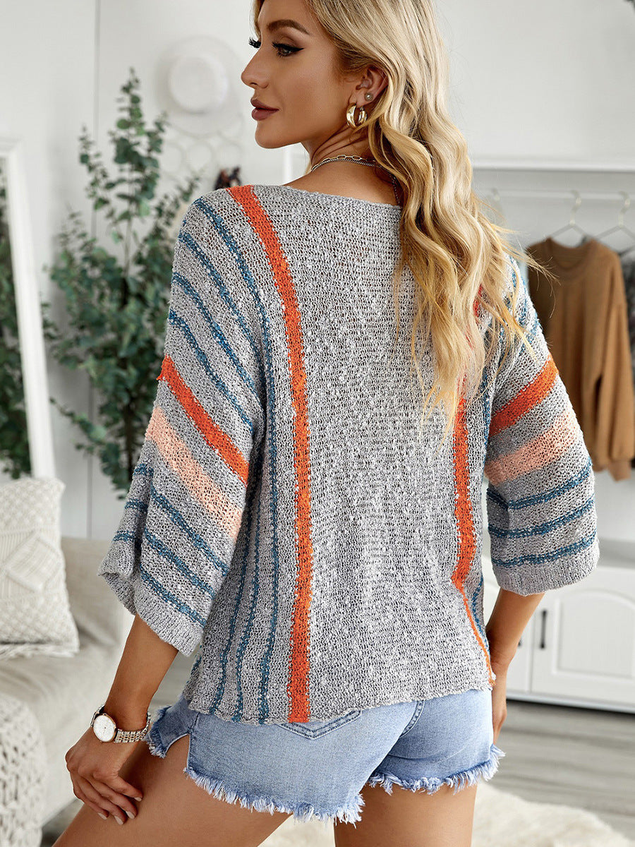 Crew neck striped pullover sweater