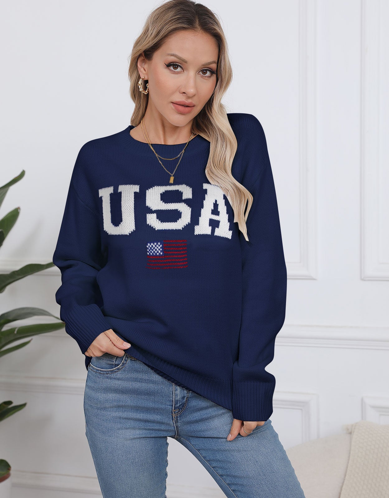 Casual Patriotic Knitted Pullover Sweaters