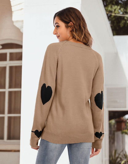 Cute Heart Pattern Crewneck Knitted Pullover