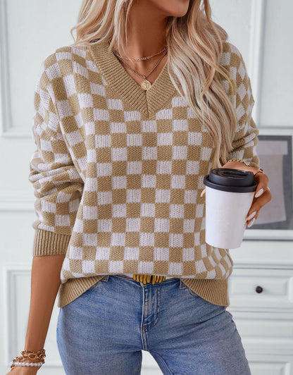 V neck color block sweater