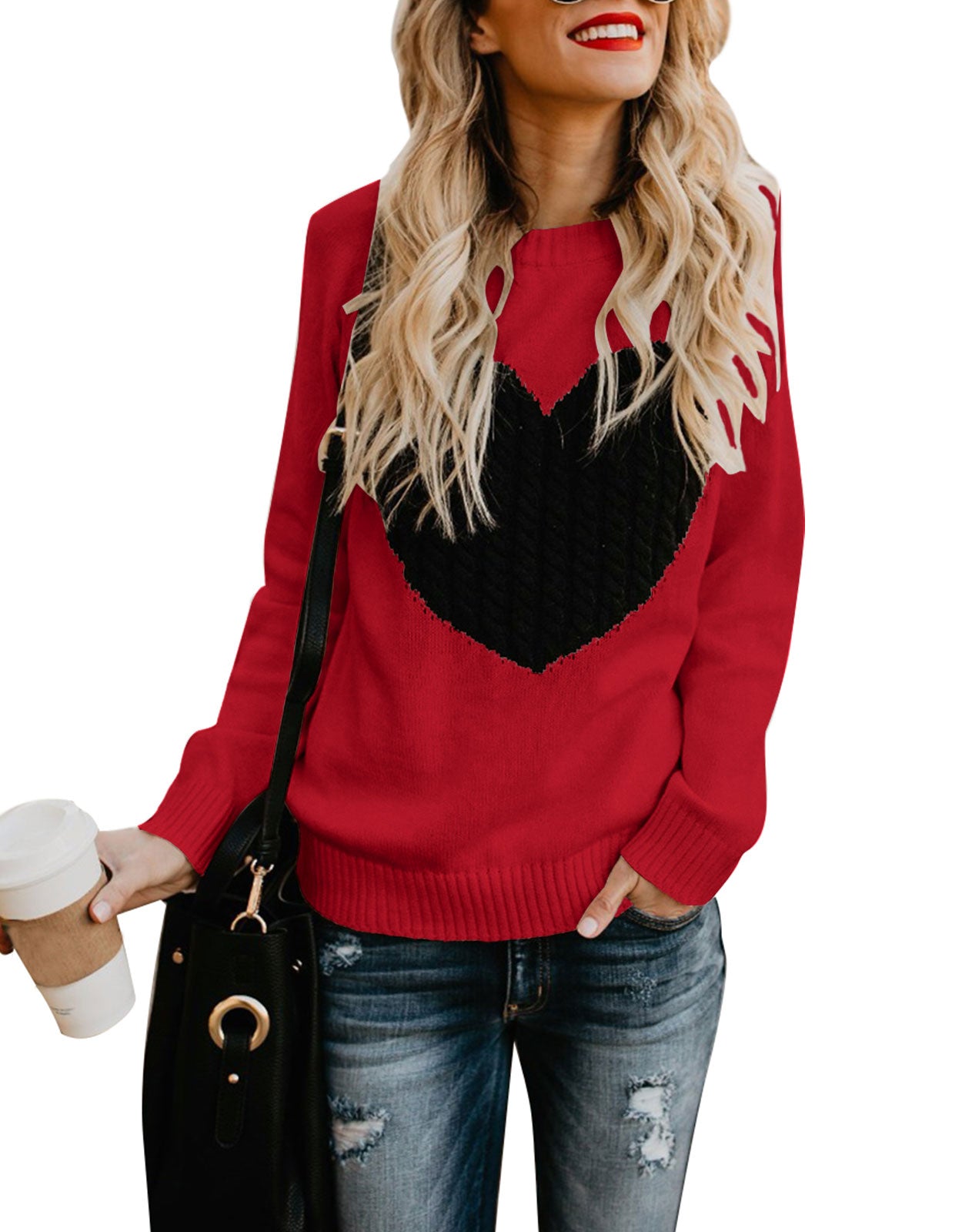 Women Cute Heart Sweater