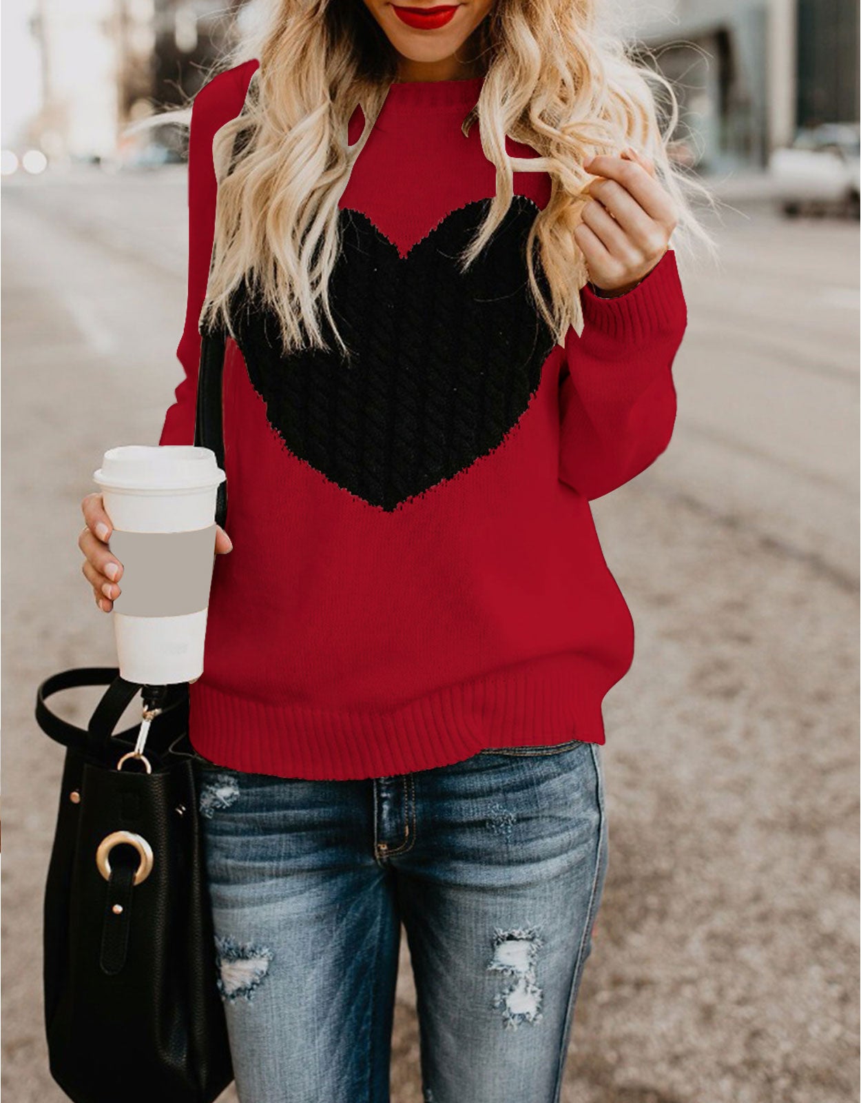 Women Cute Heart Sweater