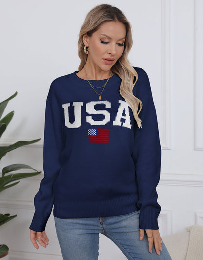 Casual Patriotic Knitted Pullover Sweaters