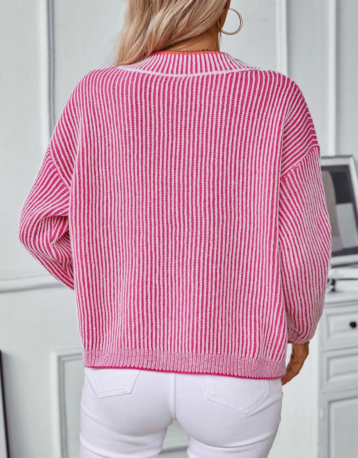 V Neck Striped Sweater