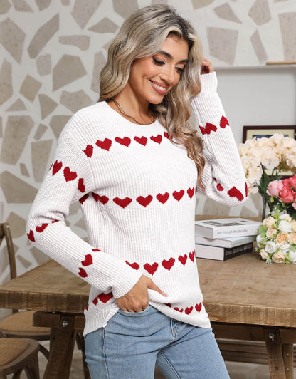 Cute Multi-Hearts Knitted Casual Sweater