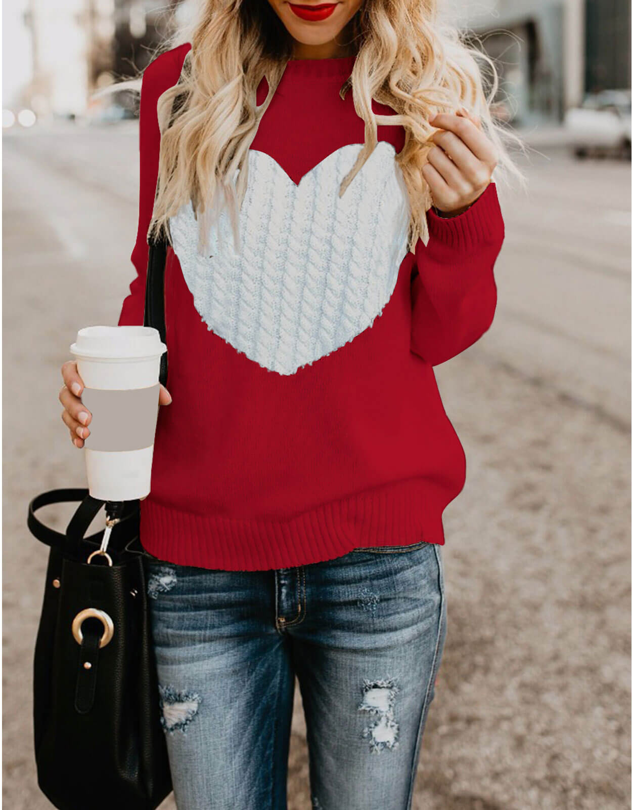 Women Cute Heart Sweater