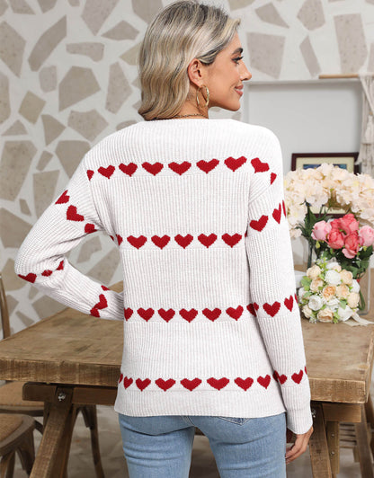 Cute Multi-Hearts Knitted Casual Sweater