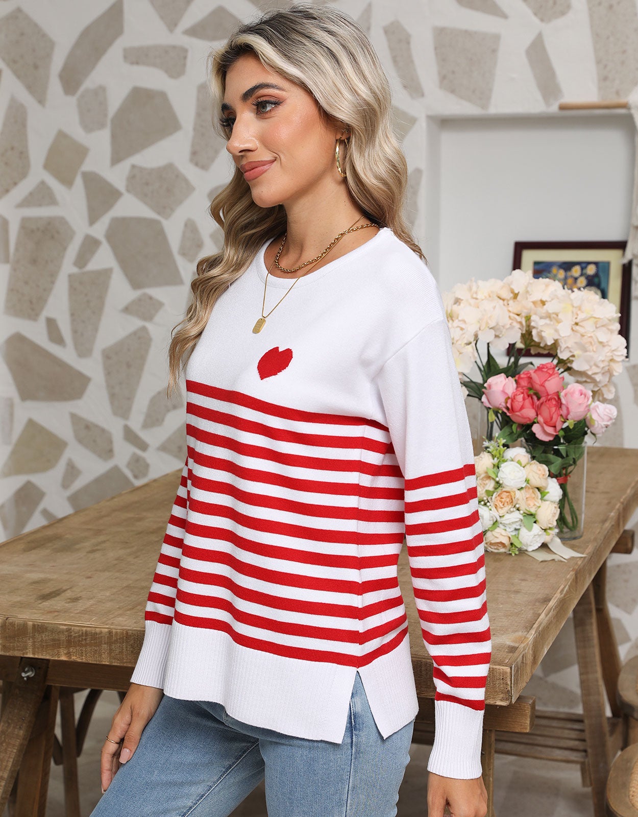 Striped cute heart pullover