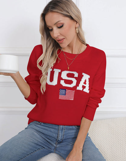 Casual Patriotic Knitted Pullover Sweaters