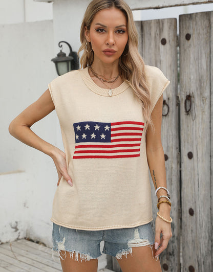 American Flag Round Neck Pullover