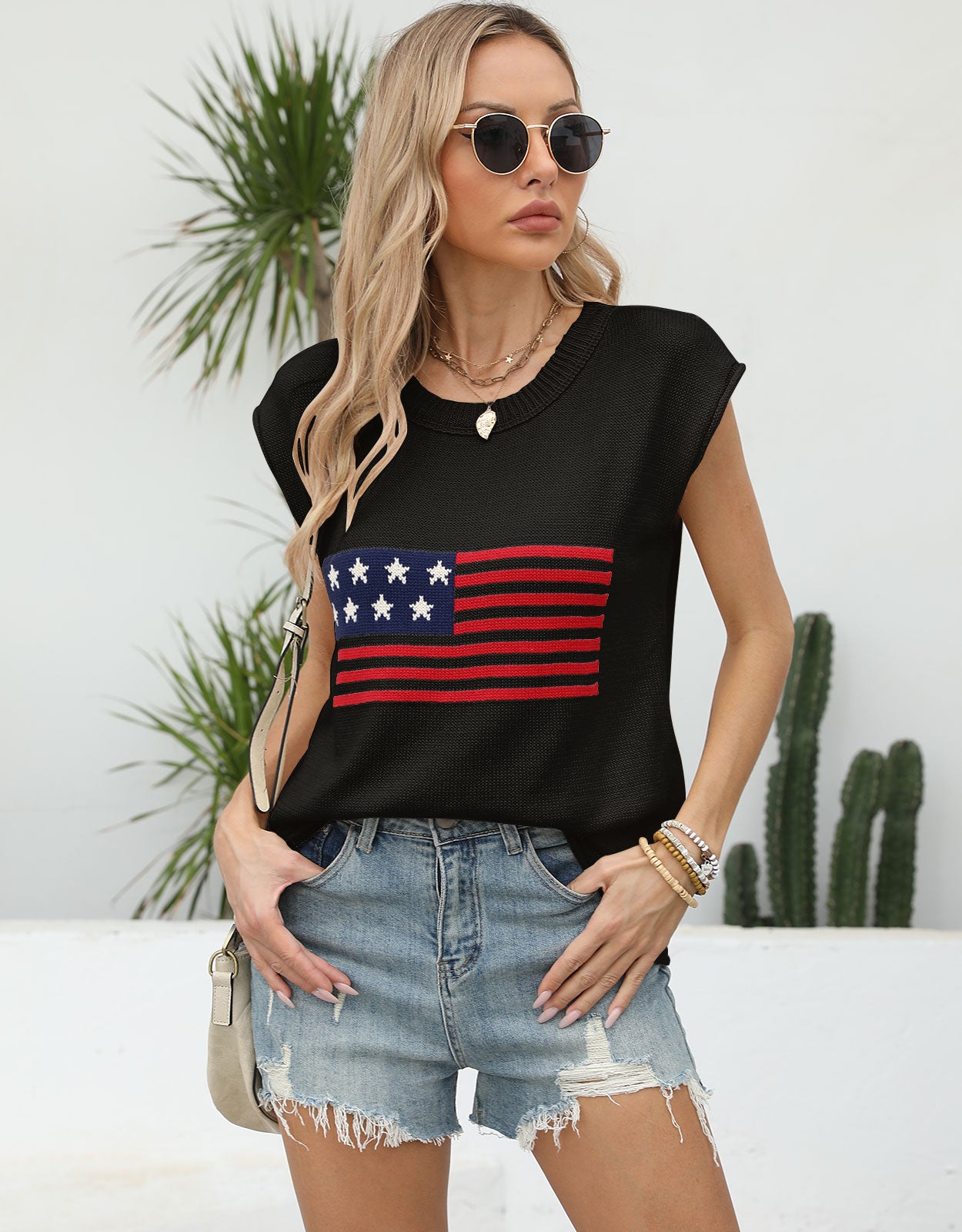 American Flag Round Neck Pullover