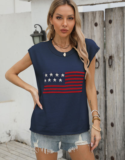 American Flag Round Neck Pullover