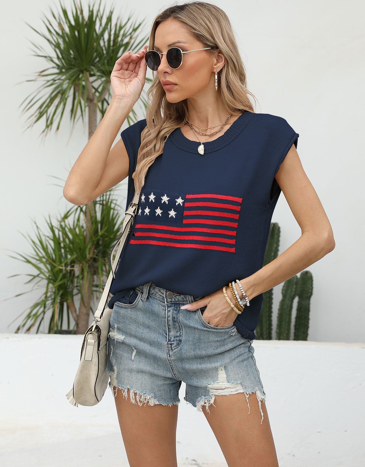 American Flag Round Neck Pullover