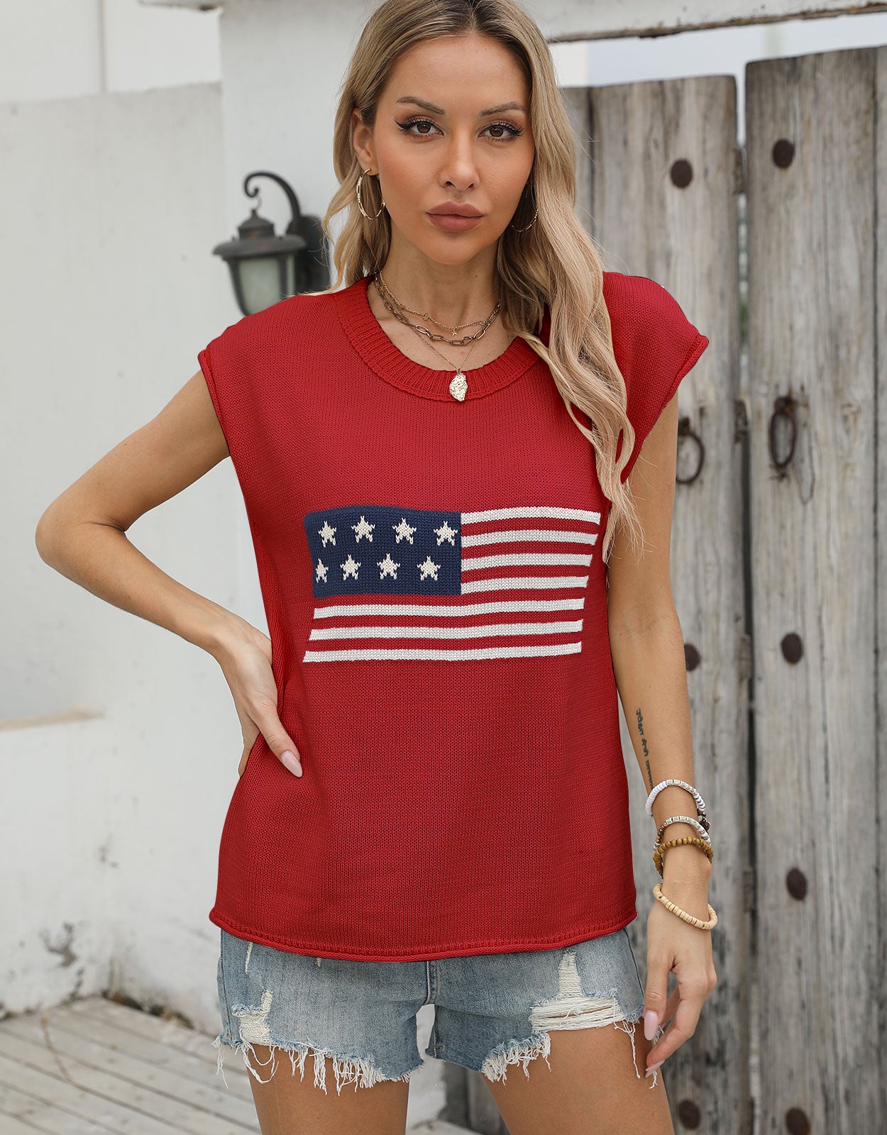 American Flag Round Neck Pullover