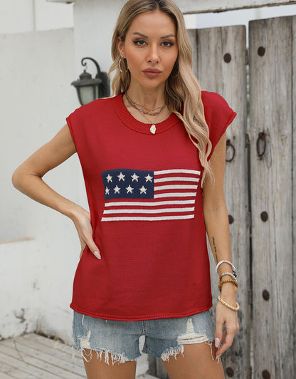 American Flag Round Neck Pullover