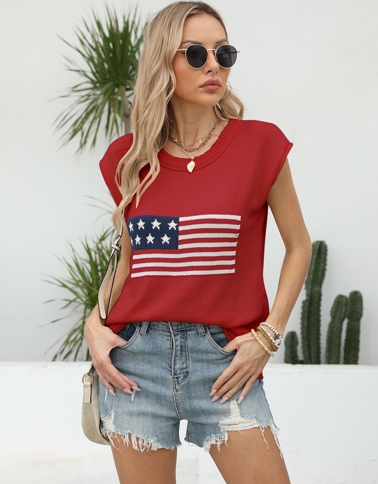 American Flag Round Neck Pullover