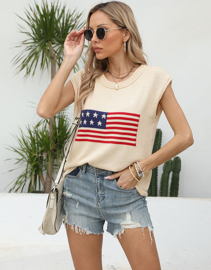 American Flag Round Neck Pullover