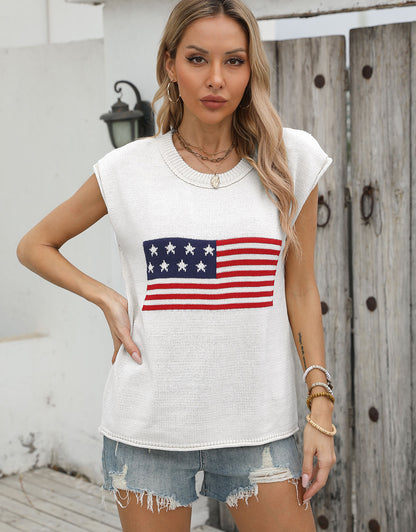 American Flag Round Neck Pullover