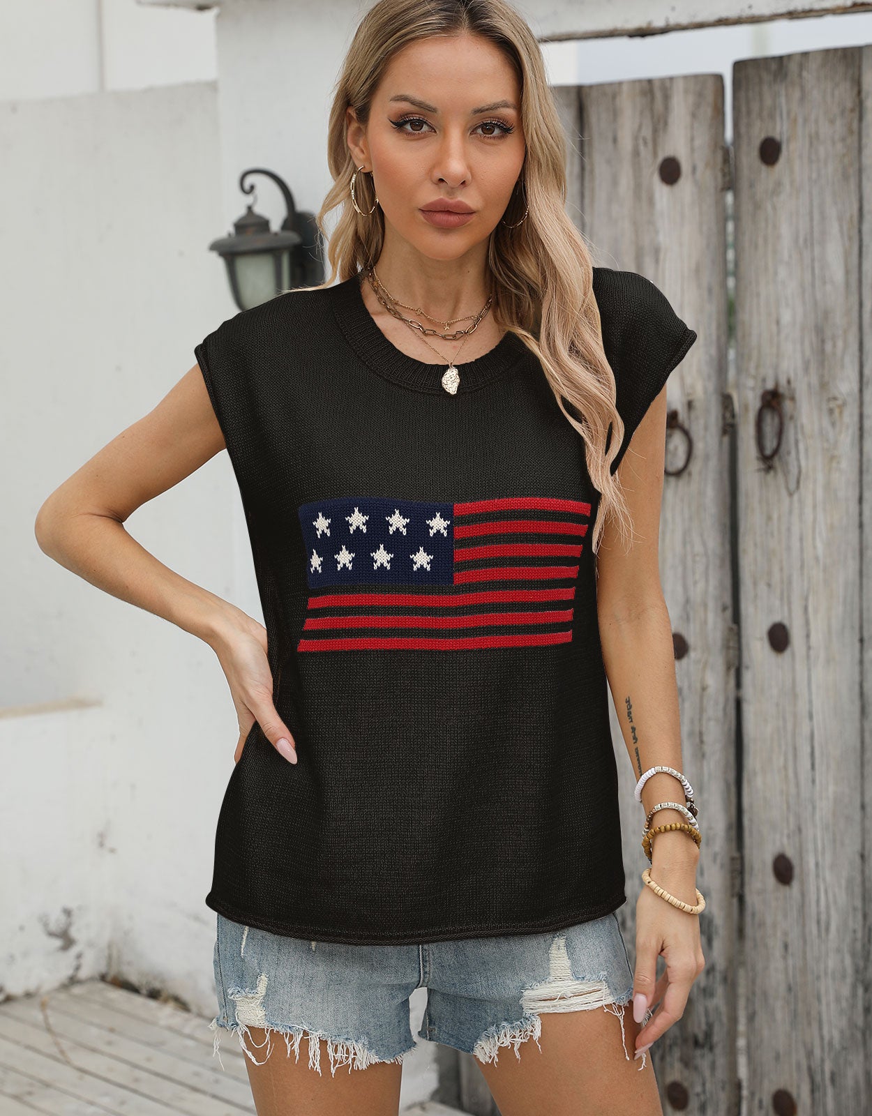 American Flag Round Neck Pullover