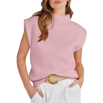 Knit turtleneck vest solid color pullover shirt