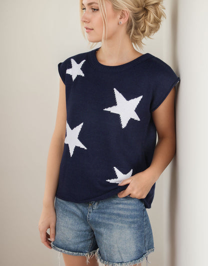 Star Pattern Sleeveless  Crewneck Tank Top