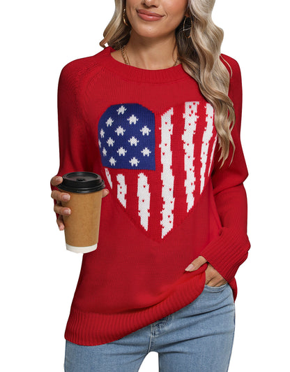 USA Heart Knitted Pullover Sweaters