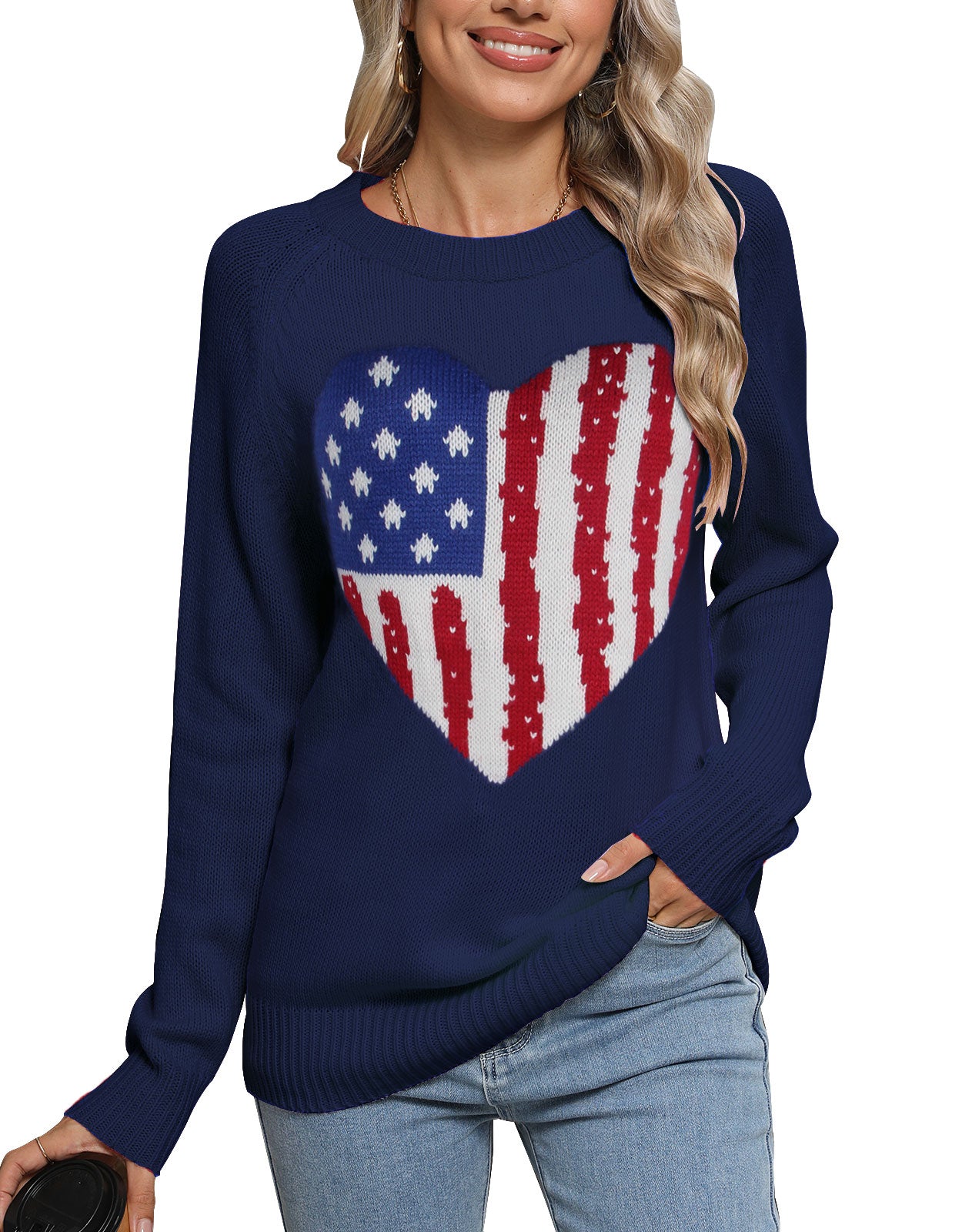 USA Heart Knitted Pullover Sweaters