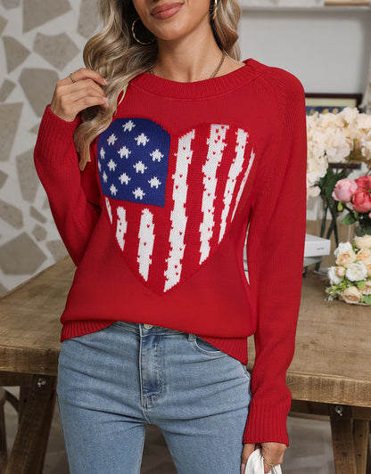 USA Heart Knitted Pullover Sweaters