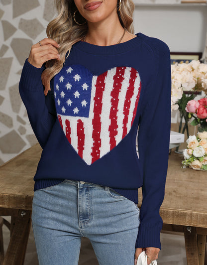 USA Heart Knitted Pullover Sweaters