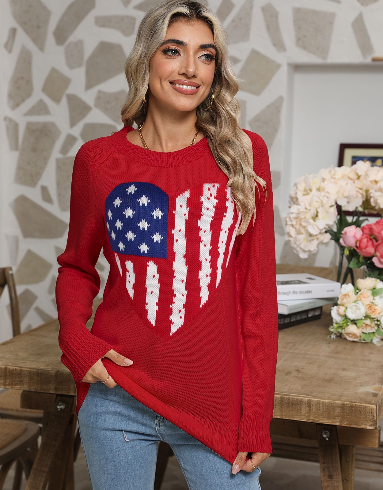 USA Heart Knitted Pullover Sweaters