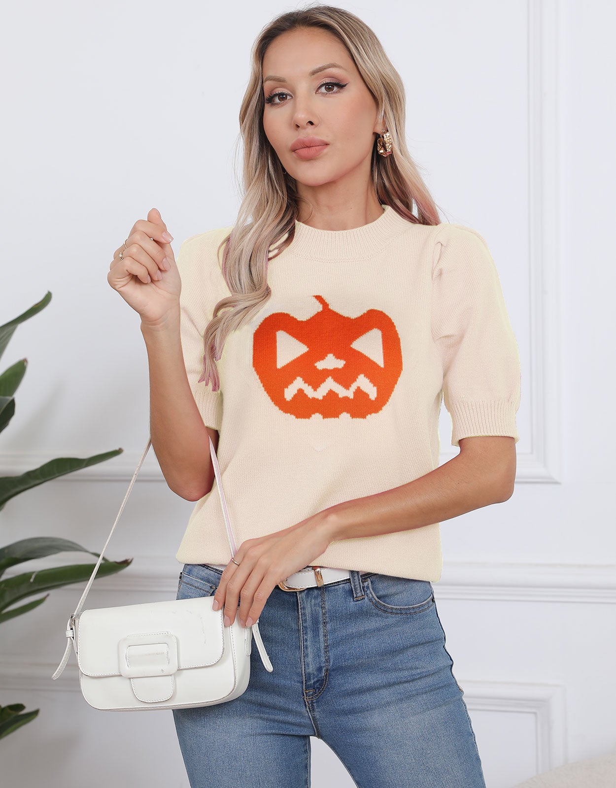 Short Sleeve Pumpkin  Pullover Tops