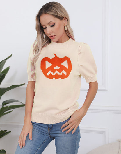 Short Sleeve Pumpkin  Pullover Tops