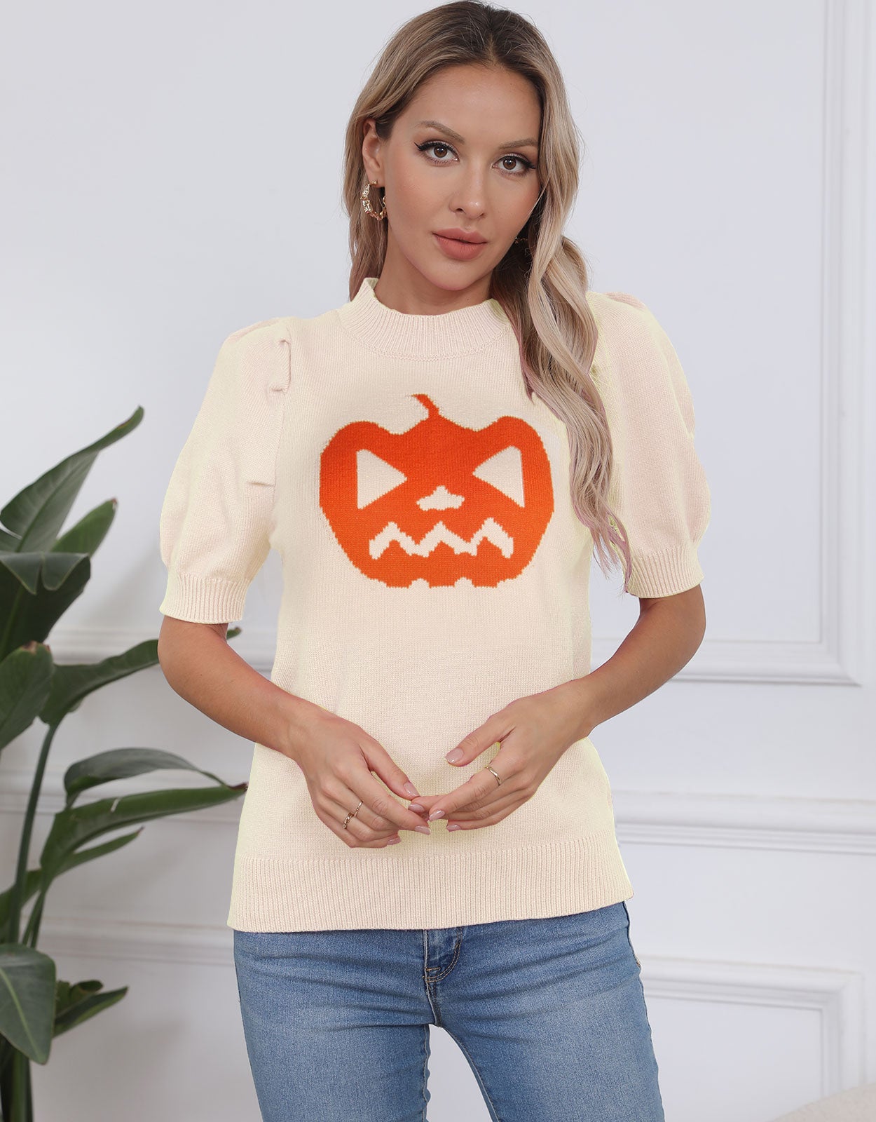 Short Sleeve Pumpkin  Pullover Tops