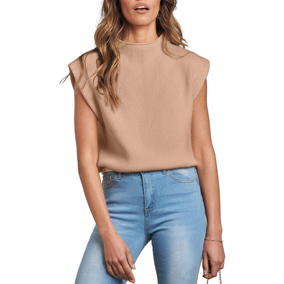 Knit turtleneck vest solid color pullover shirt