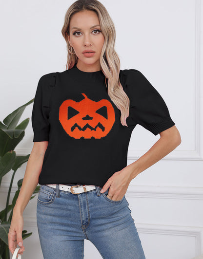 Short Sleeve Pumpkin  Pullover Tops