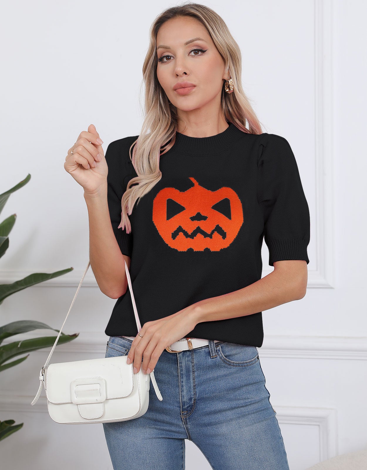 Short Sleeve Pumpkin  Pullover Tops