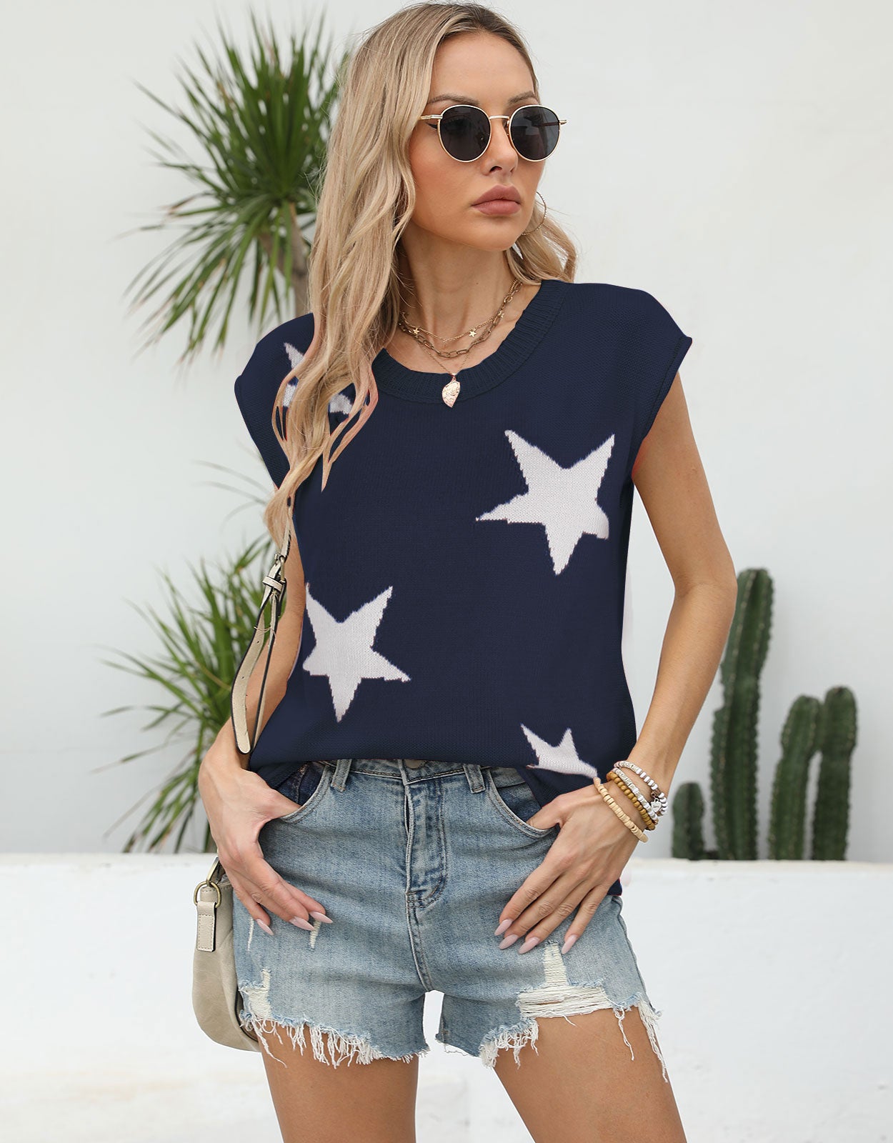 Star Pattern Sleeveless  Crewneck Tank Top