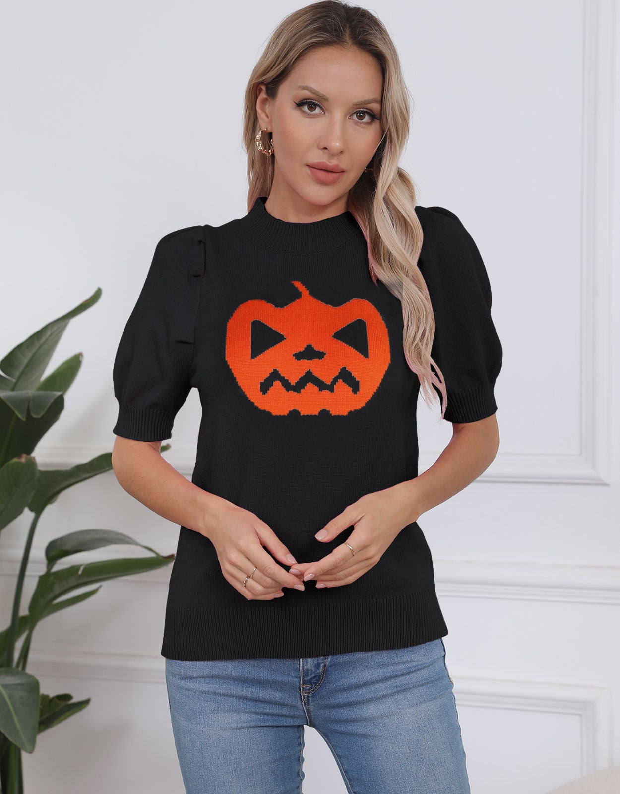 Short Sleeve Pumpkin  Pullover Tops