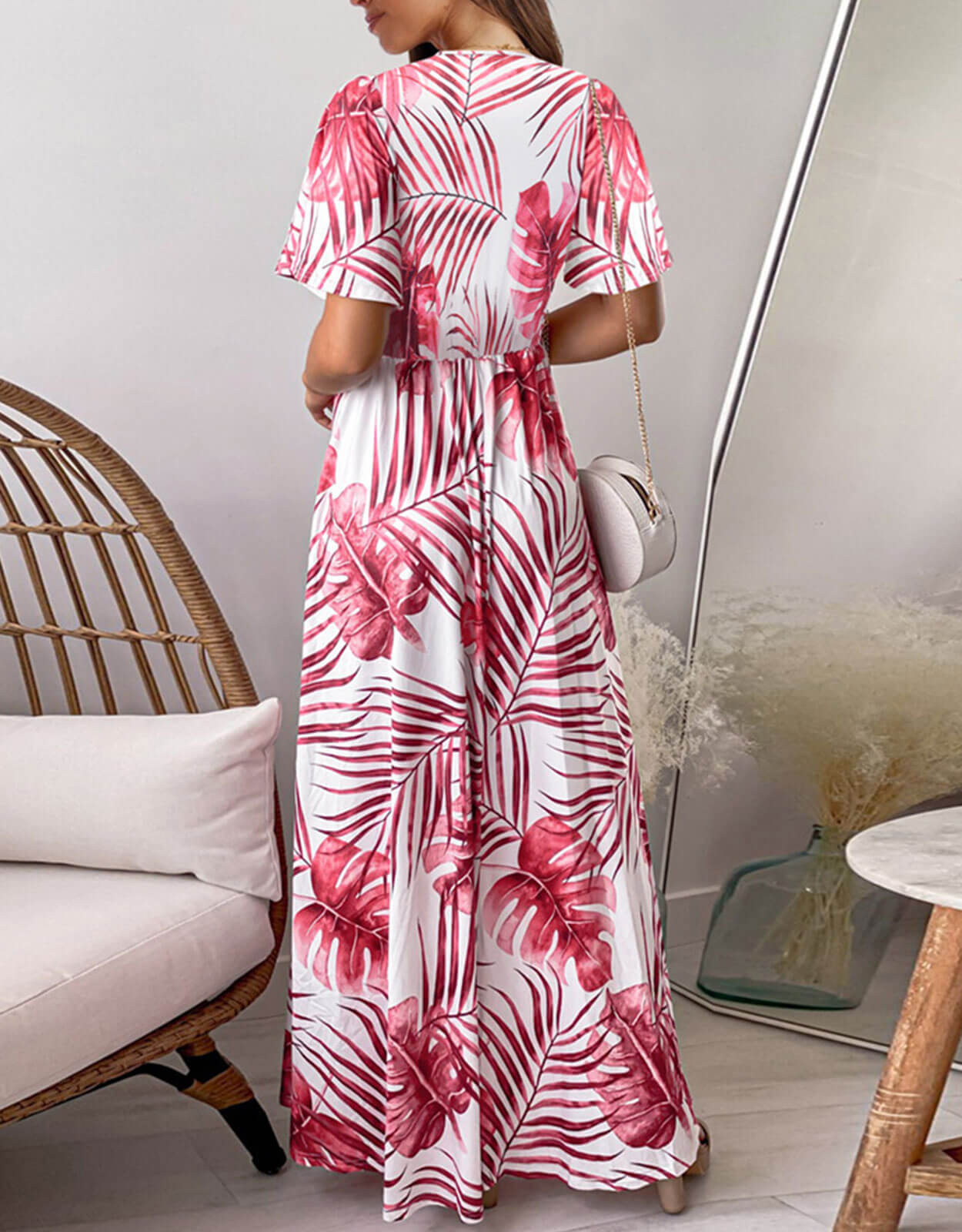 Summer Dresses for Women Tropical Leaf Print Maxi Dress