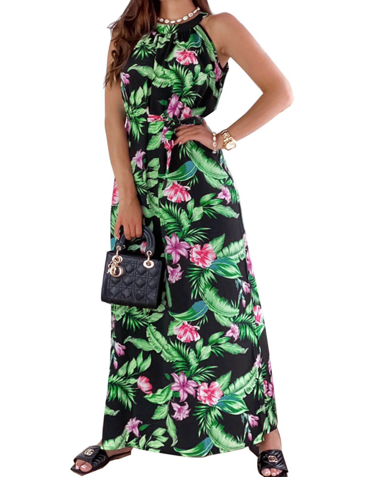 Summer Dresses for Women Halter Sleeveless Print Maxi Dress