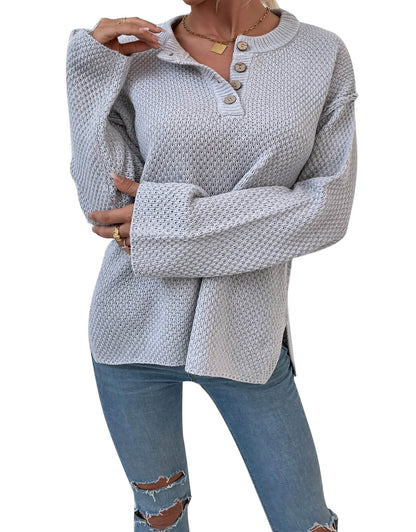 Chest Button Slit Knitted Sweater