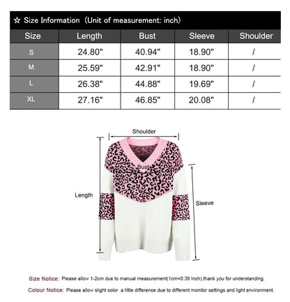 V-Neck Pullover Leopard Knit Sweater