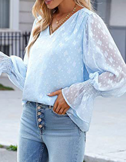 Long Sleeve Chiffon Lace Flare Sleeve Top